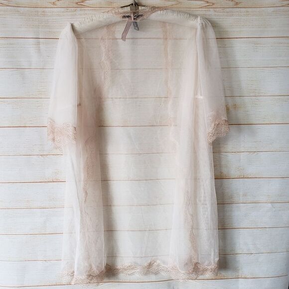 Victoria's Secret Sheer Mesh Eyelash Lace Trim Short Negligee Women's Size M/L - Picture 6 of 9